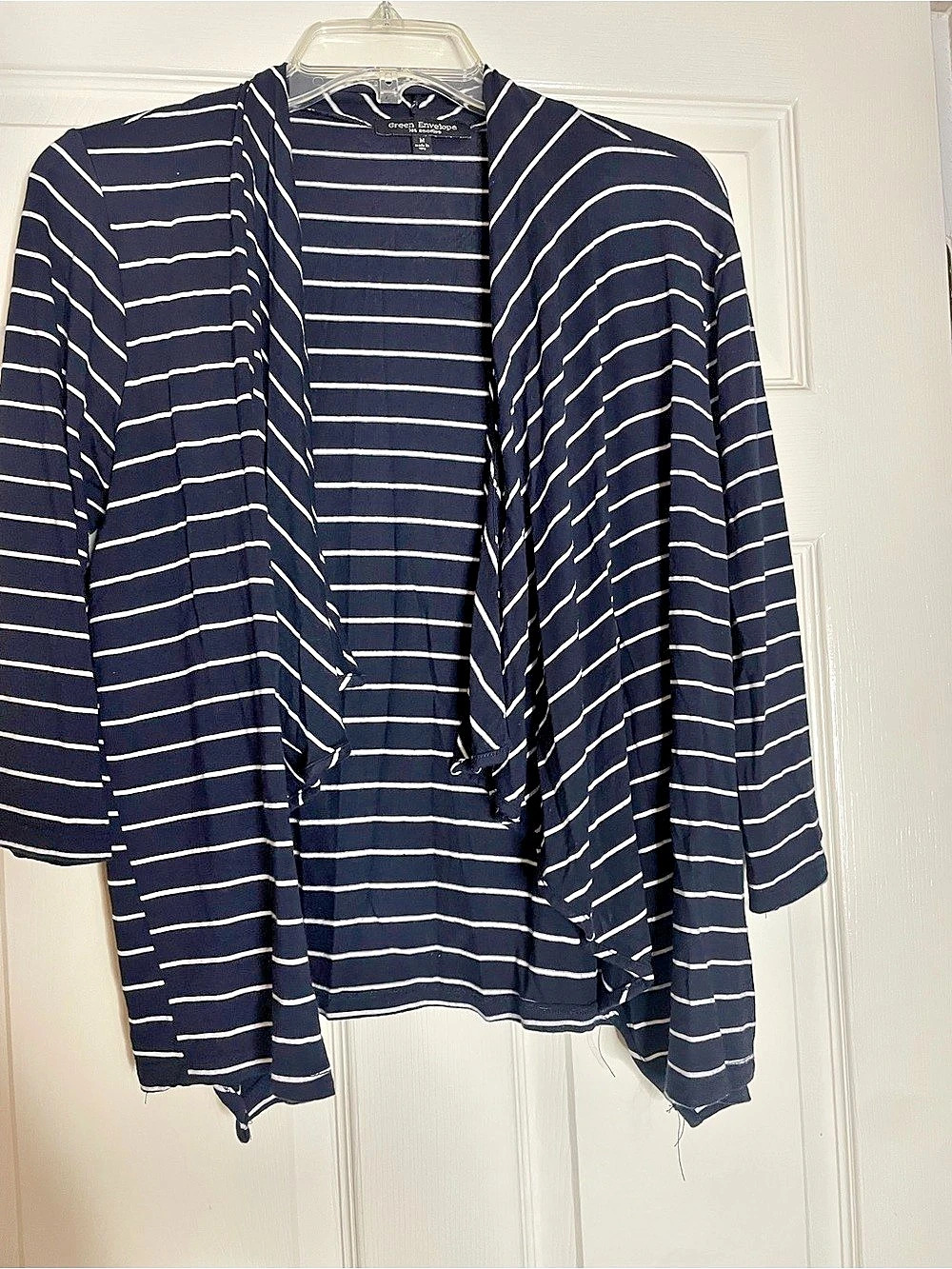 Womens GREEN ENVELOPE Striped Open Front Cardigan